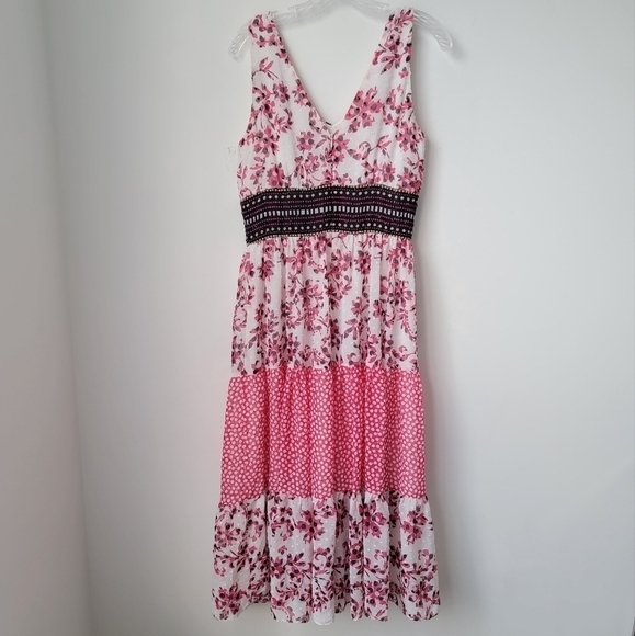 TAYLOR Ruffle V-Neck Chiffon Empire Waist White Pink Flowing Dress Size 6 - Picture 14 of 14